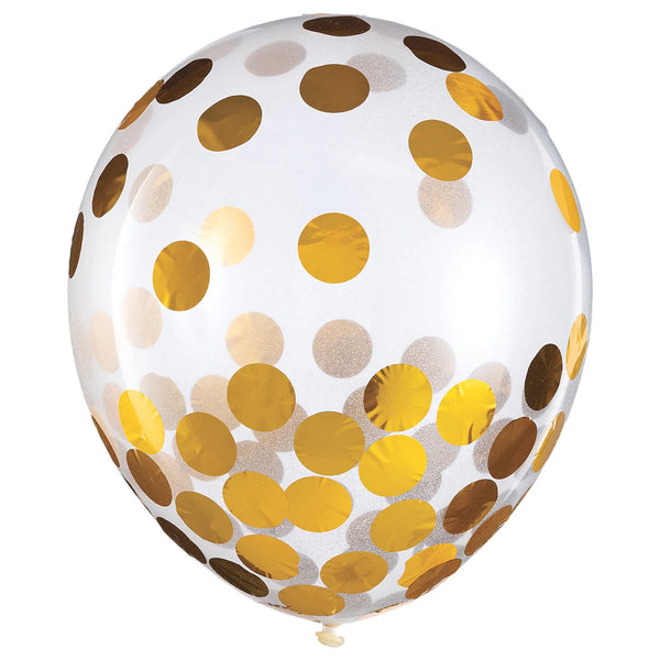 Gold Confetti 12" Latex Balloons (6 Count)