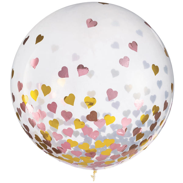 Pink and Gold Hearts Confetti 24" Latex Balloons (2 Count)