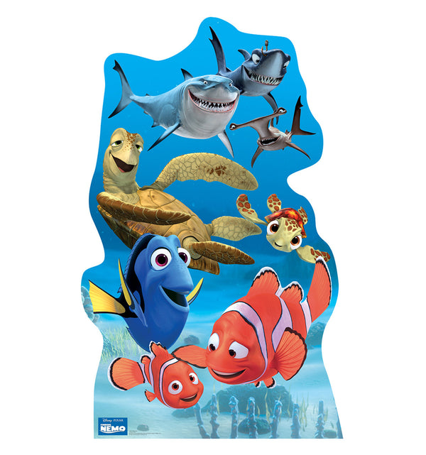 Finding Nemo group life-size cardboard cutout with the reef cast