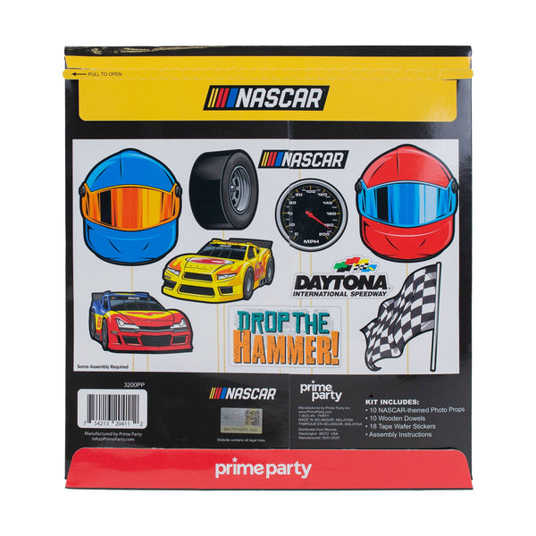 Back view of the packaging of NASCAR photo booth props from Prime Party
