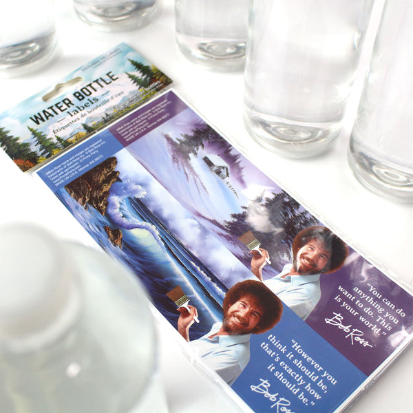 Bob Ross Water Bottle Labels, Waterproof Bottle Wraps - Set of 16 - Prime PartyWater Bottle Labels