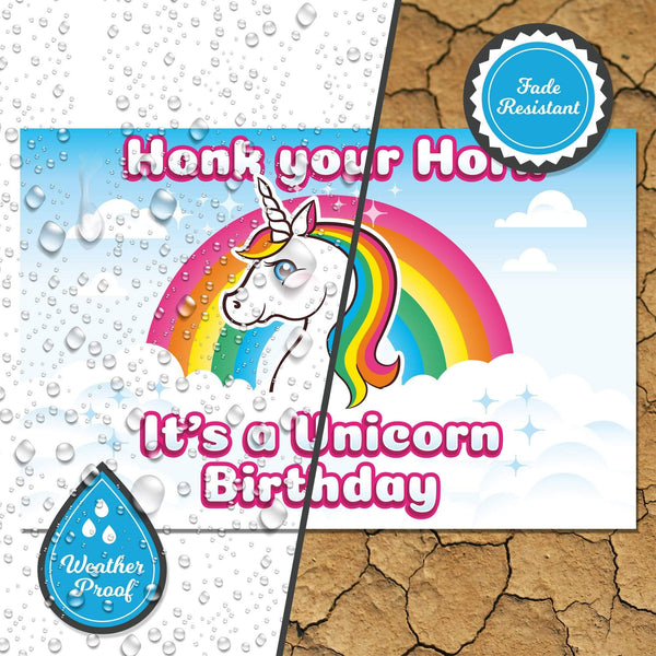 Rainbow Unicorn Yard Sign with Lawn Stakes, Honk it's my Birthday - Prime PartyYard Signs