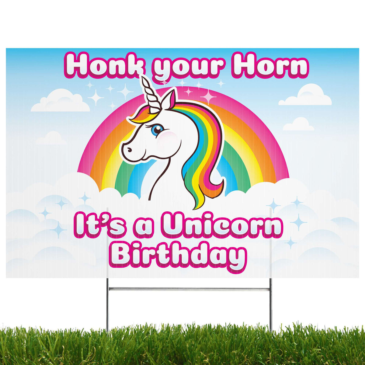 Rainbow Unicorn Yard Sign with Lawn Stakes, Honk it's my Birthday
