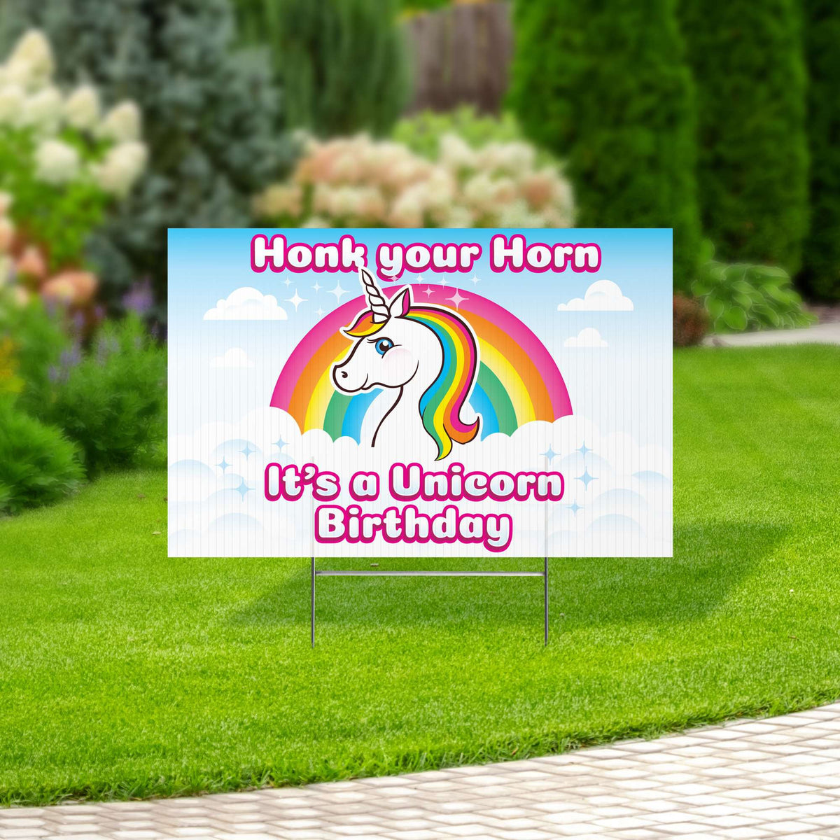 Rainbow Unicorn Yard Sign with Lawn Stakes, Honk it's my Birthday