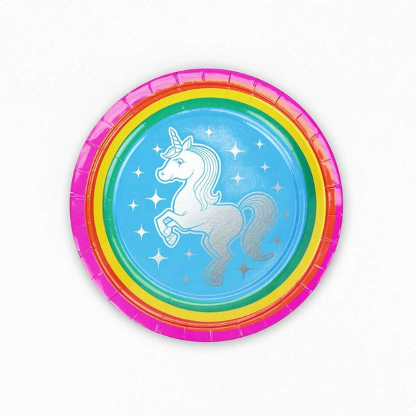 Silver Lining Rainbow Unicorn Dessert Plates (8 Pack) - Prime PartyPlates
