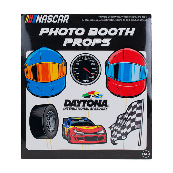 Front view of the packaging of NASCAR photo booth props from Prime Party