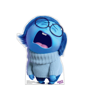 Mini Sadness tabletop cardboard cutout from Disney Pixar Inside Out 2, 20 inches tall