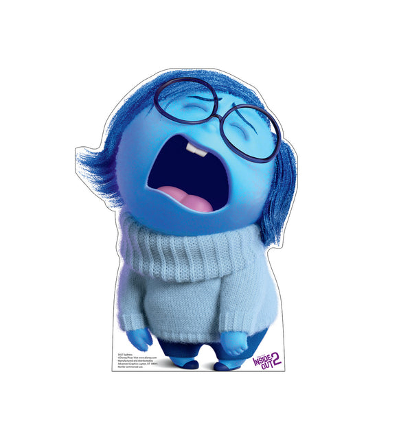 Mini Sadness tabletop cardboard cutout from Disney Pixar Inside Out 2, 20 inches tall