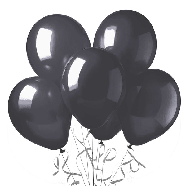 Pearlized Latex Balloons Black 12"  (15-Pieces)