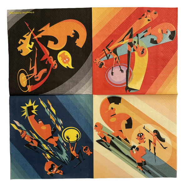 Incredibles 2 beverage napkin shown unfolded at full size