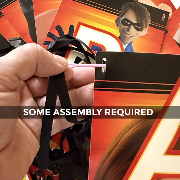 Incredibles 2 jointed flag banner – assembly and hanging detail