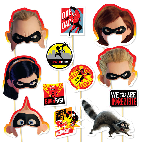 Incredibles 2 photo booth props on handheld sticks – main view