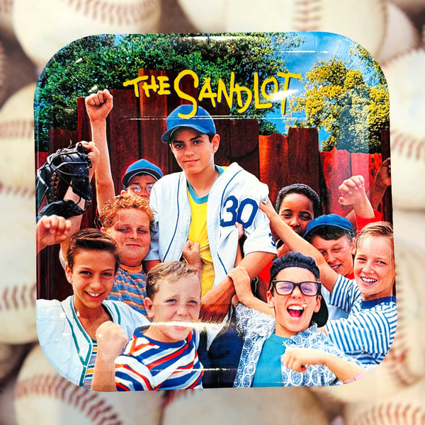 Movie poster for 'The Sandlot' surrounded by baseballs.