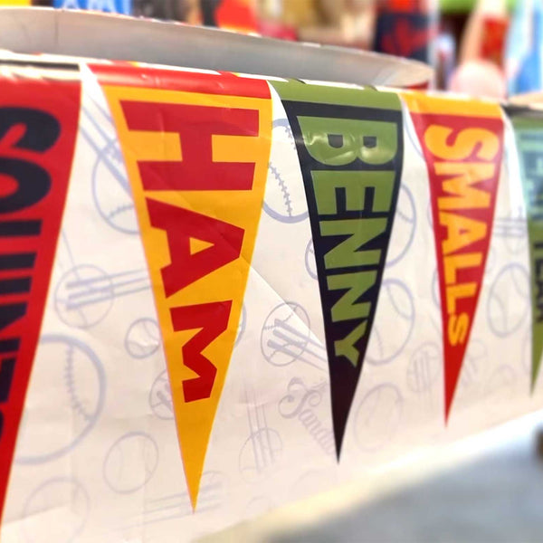 Colorful banner with text on a white background