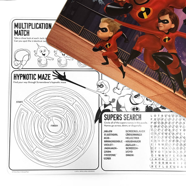 Incredibles 2 placemat – back with games and activities