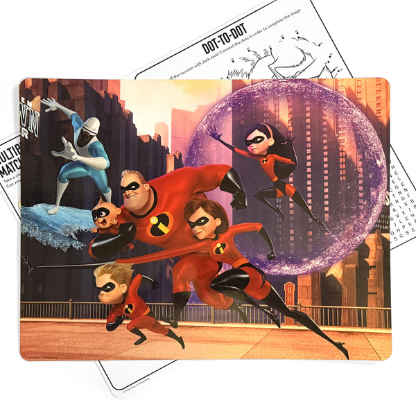 Incredibles 2 paper placemats, pack of 8 – 14 x 11 inch front design