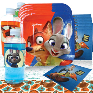 Zootopia Basic Party Pack box contents for 8, 16, or 24 guests