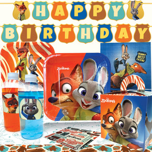 Zootopia Deluxe Party Pack box contents for 8, 16, or 24 guests