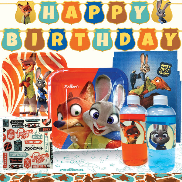Zootopia Standard Party Pack box contents for 8, 16, or 24 guests