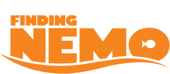 The orange and white logo for 'Finding Nemo' featuring the title in bold orange letters with a fish icon inside the letter O, set against a solid white background.