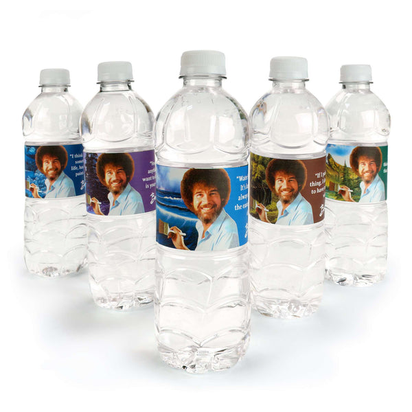 Bob Ross Water Bottle Labels, Waterproof Bottle Wraps - Set of 16 - Prime PartyWater Bottle Labels