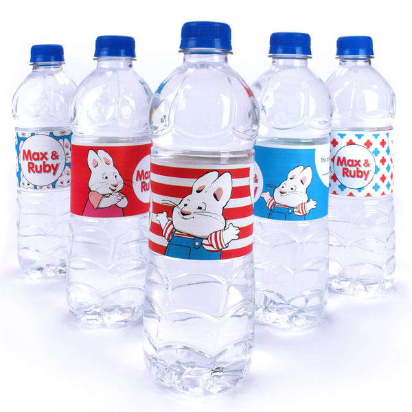 Max and Ruby Water Bottle Labels, Waterproof Bottle Wraps - Set of 20 - Prime PartyWater Bottle Labels