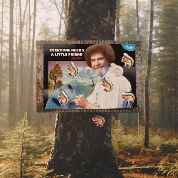 Pin-the-Squirrel on Bob Ross Party Game - Prime PartyGames & Activities