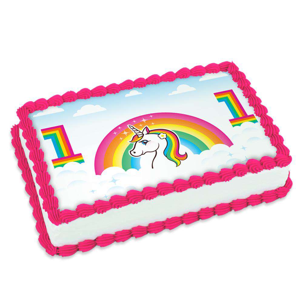 Rainbow Unicorn Icing Sheet Cake Decoration | Quarter Sheet Cake ...