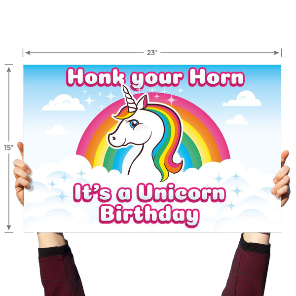 Rainbow Unicorn Yard Sign with Lawn Stakes, Honk it's my Birthday - Prime PartyYard Signs
