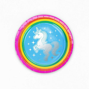 Silver Lining Rainbow Unicorn Dessert Plates (8 Pack) - Prime PartyPlates