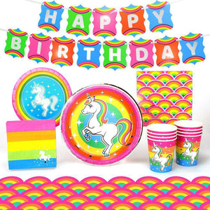 LIUGUSUN Unicorn Party Supplies Rainbow Unicorn Plates and Napkin Sets for Baby Shower First Girls Birthday Party Decorations Afternoon Tea Pool
